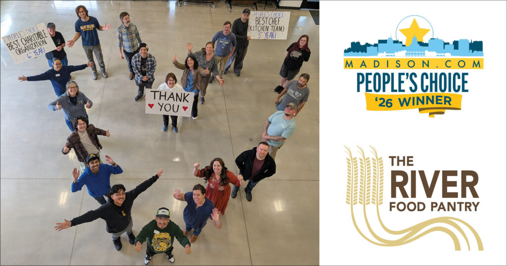 staff posing in shape of heart, saying thank you
